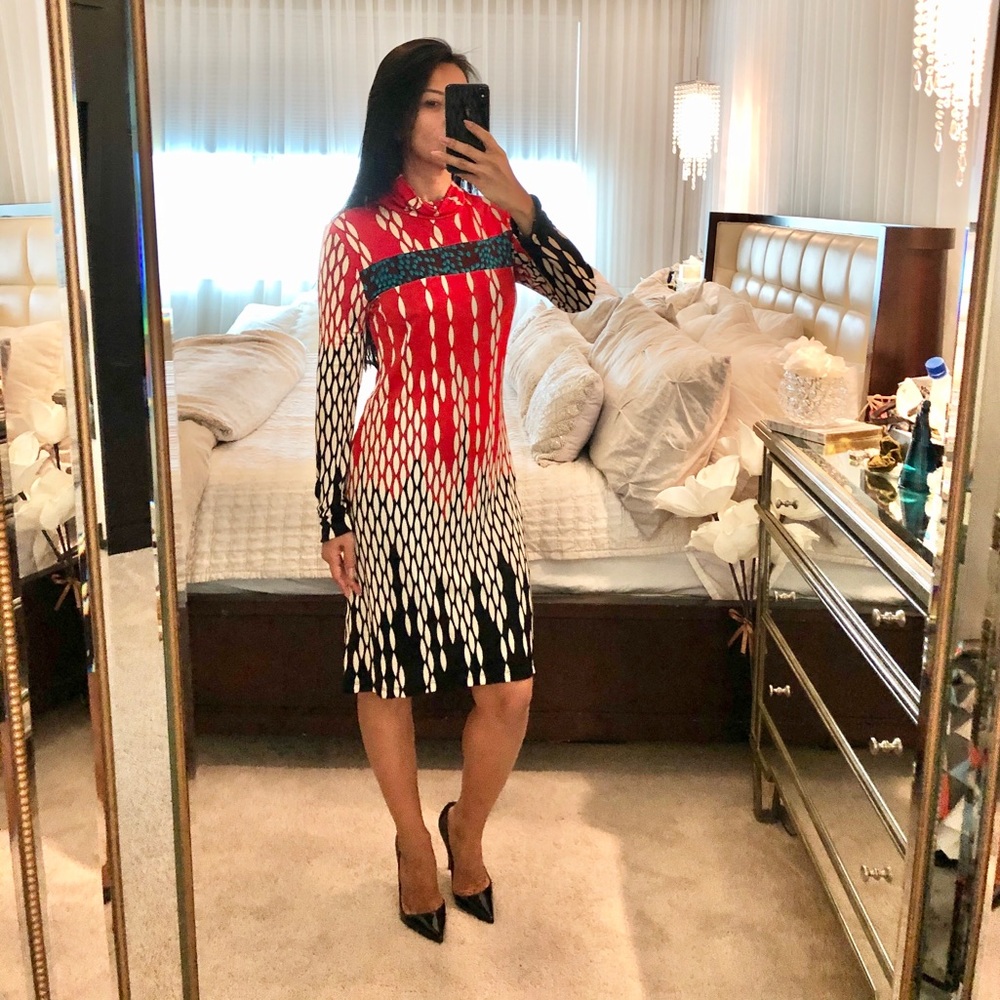 Classy Turtleneck Print Dress